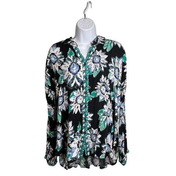 Free People Women's Good Vibrations Blouse Size M Flowy Boho Chic Dark Floral - Picture 1 of 13